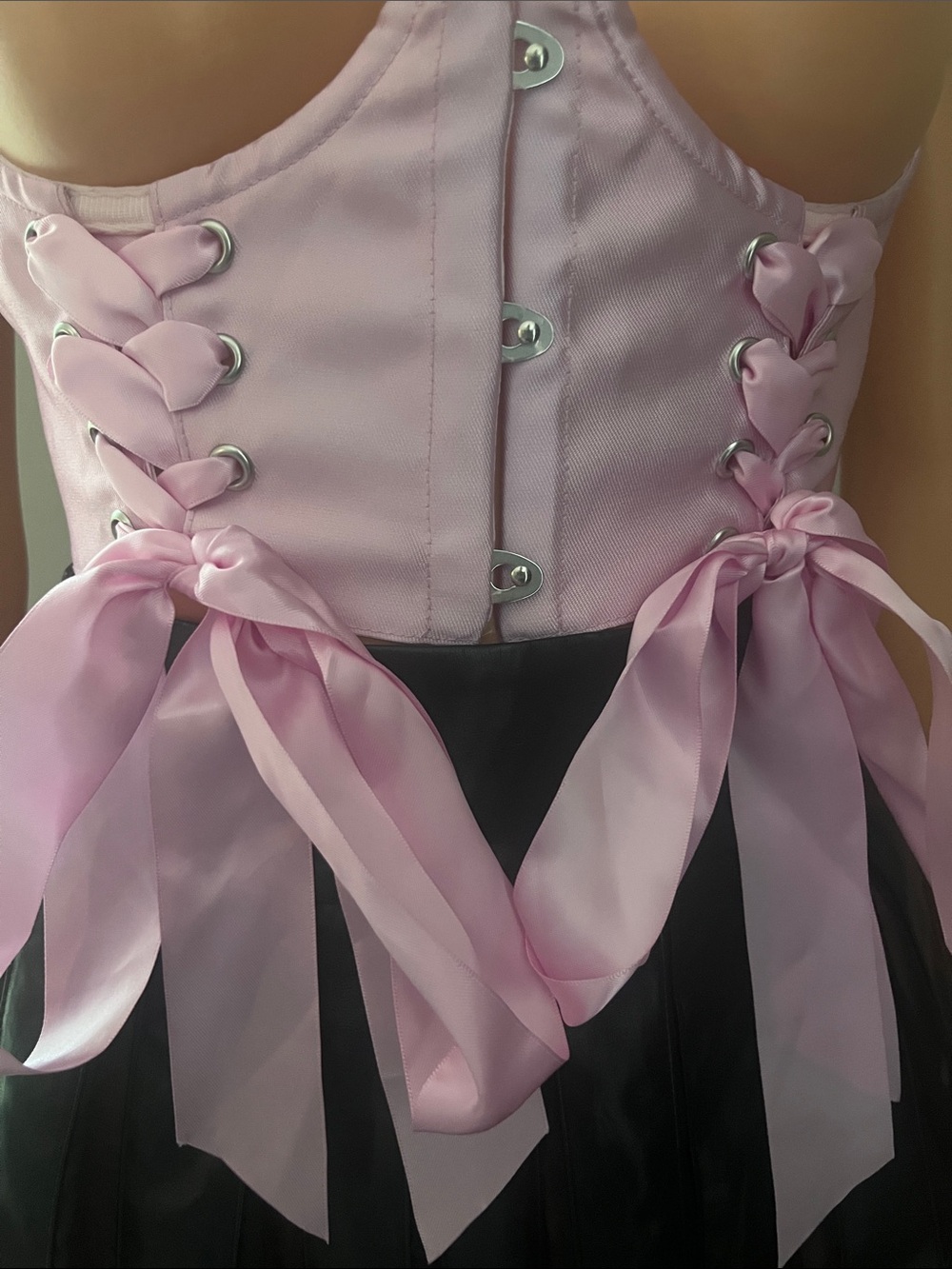 ‼️NWT‼️Dolls Kill X Sugar Thrillz Pink Satin Lace-Up Corset Top Medium - Picture 6 of 8